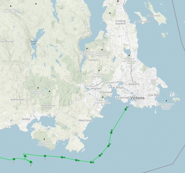 Track of arrival in Victoria